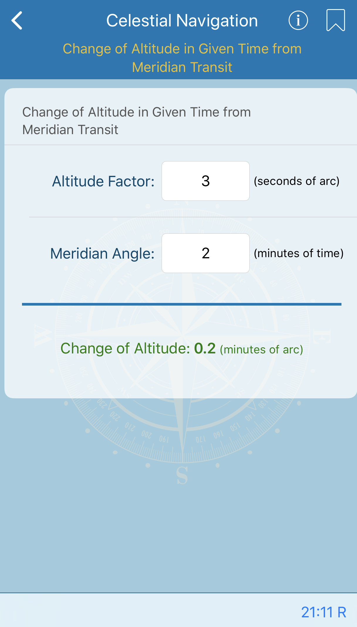 Change of Altitude in Given Time from Meridian Transit