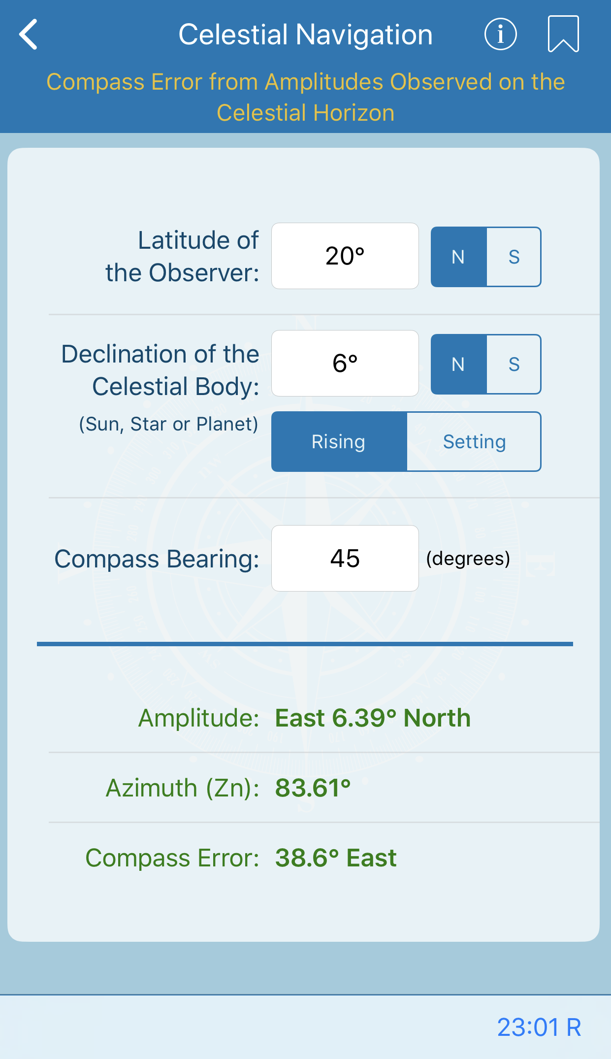 Compass Error from Amplitudes Observed on the Celestial Horizon