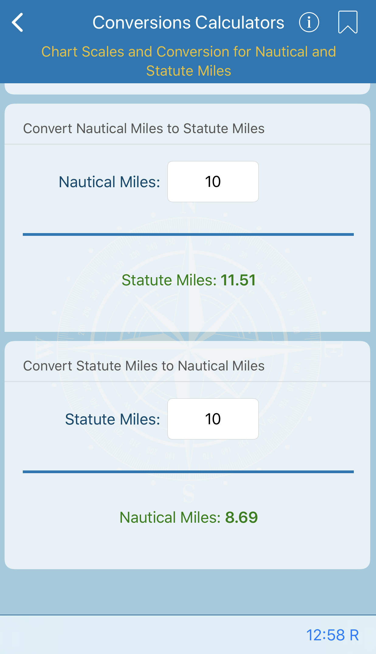 Conversion for Nautical and Statute Miles