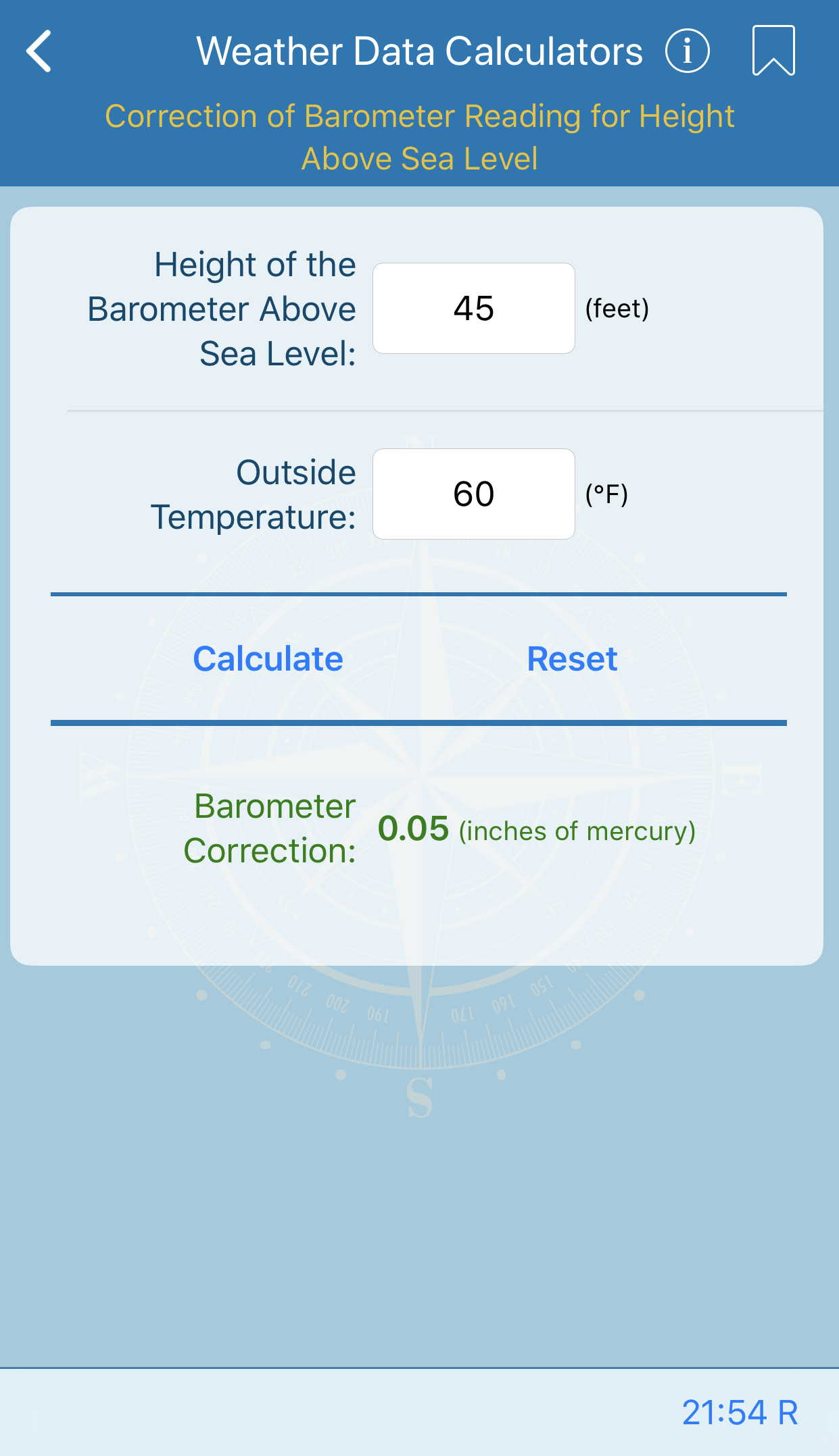 Correction of Barometer Reading for Height Above Sea Level