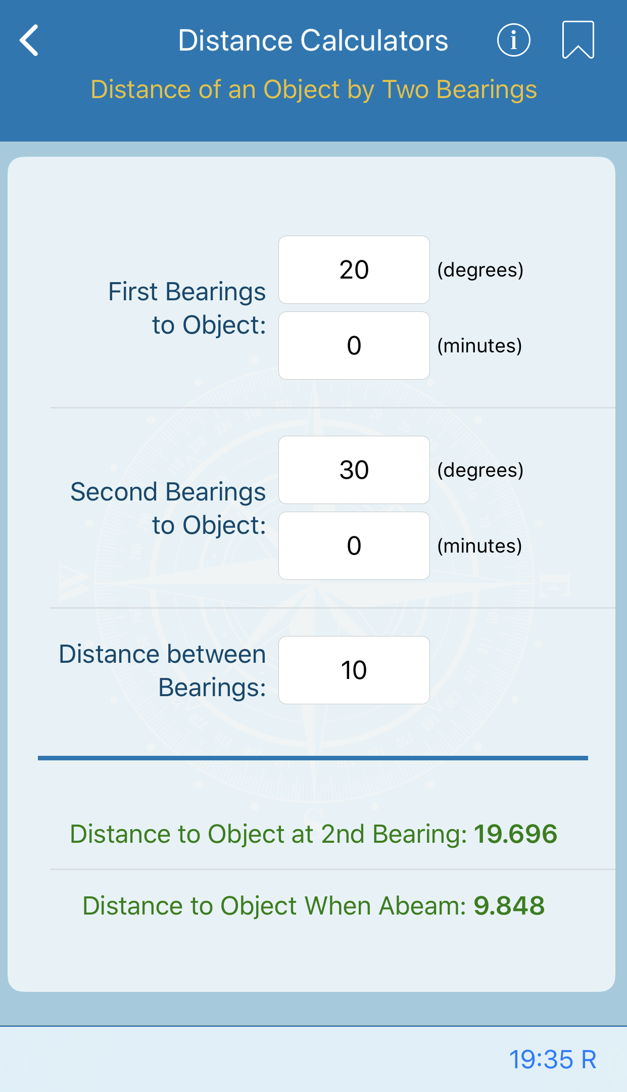 Distance of an Object by Two Bearings